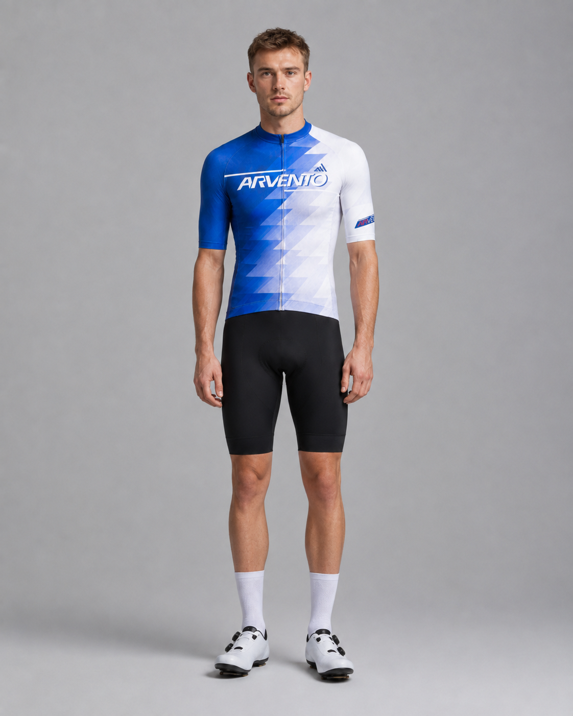 ARVENTO Ocean Gradient Pro Cycling Jersey front view in blue gradient design
