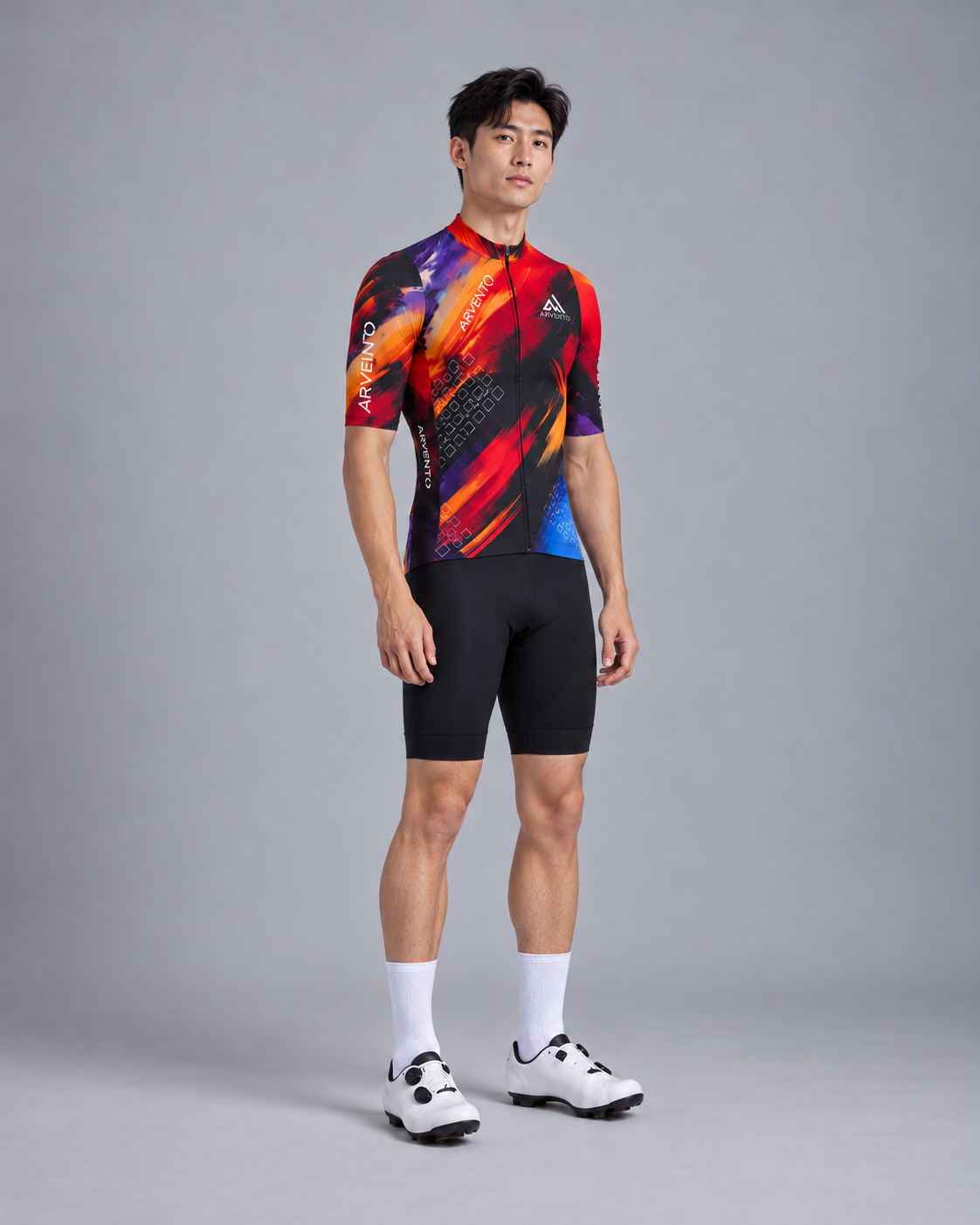 ARVENTO Abstract Diagonal performance cycling jersey front view