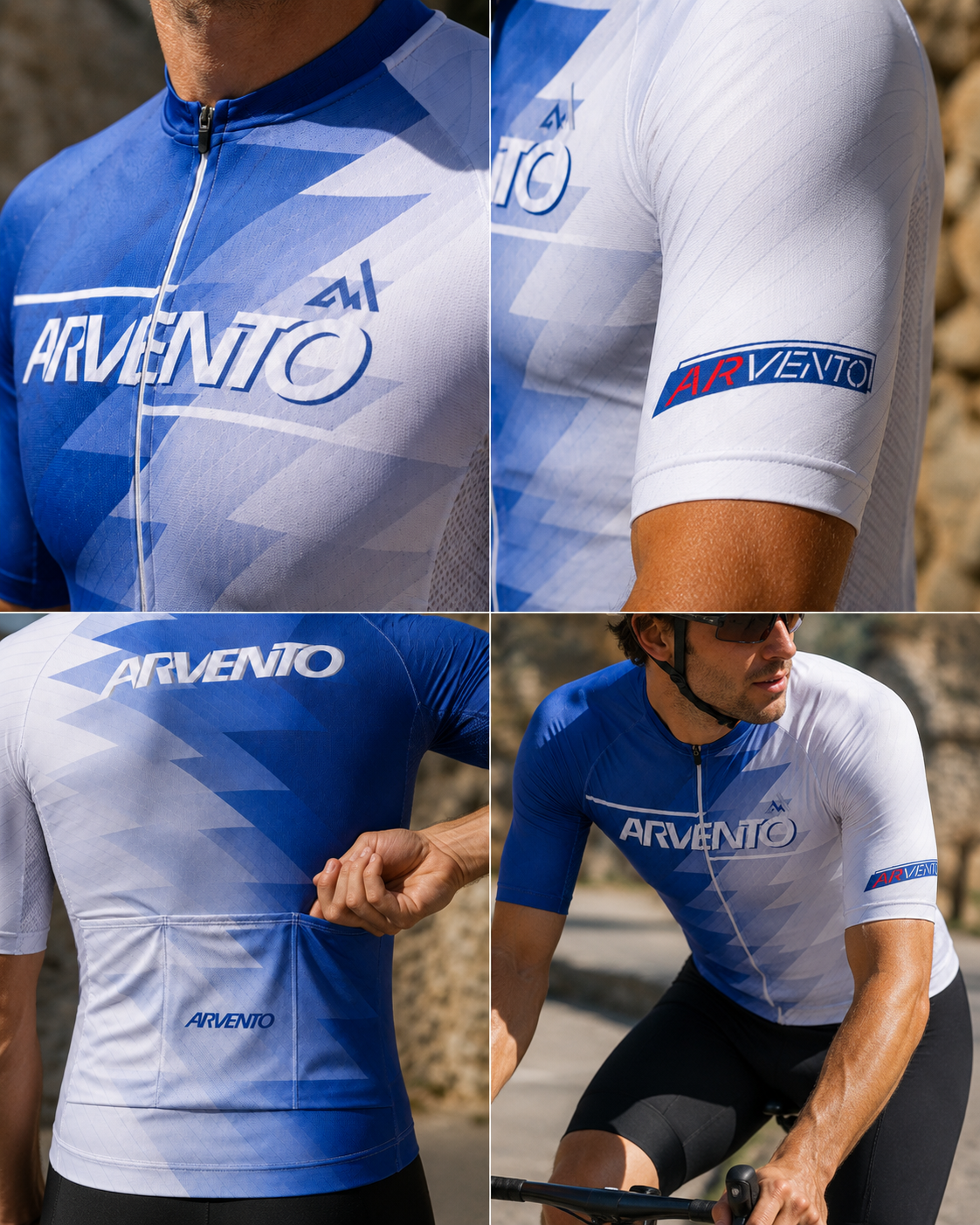 ARVENTO Ocean Gradient Pro Cycling Jersey front view in blue gradient design