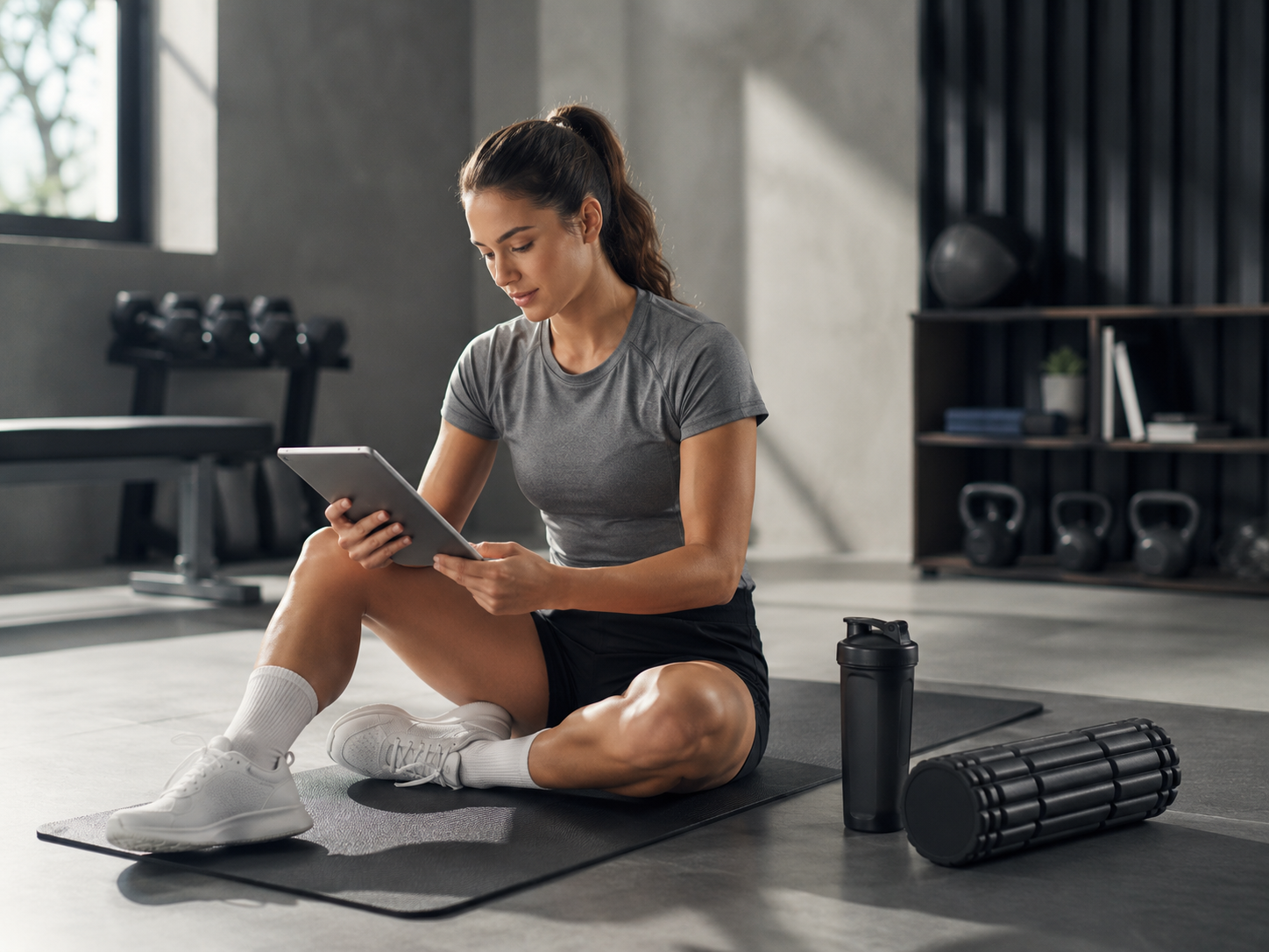 Athlete reviewing exercise information on a tablet after training