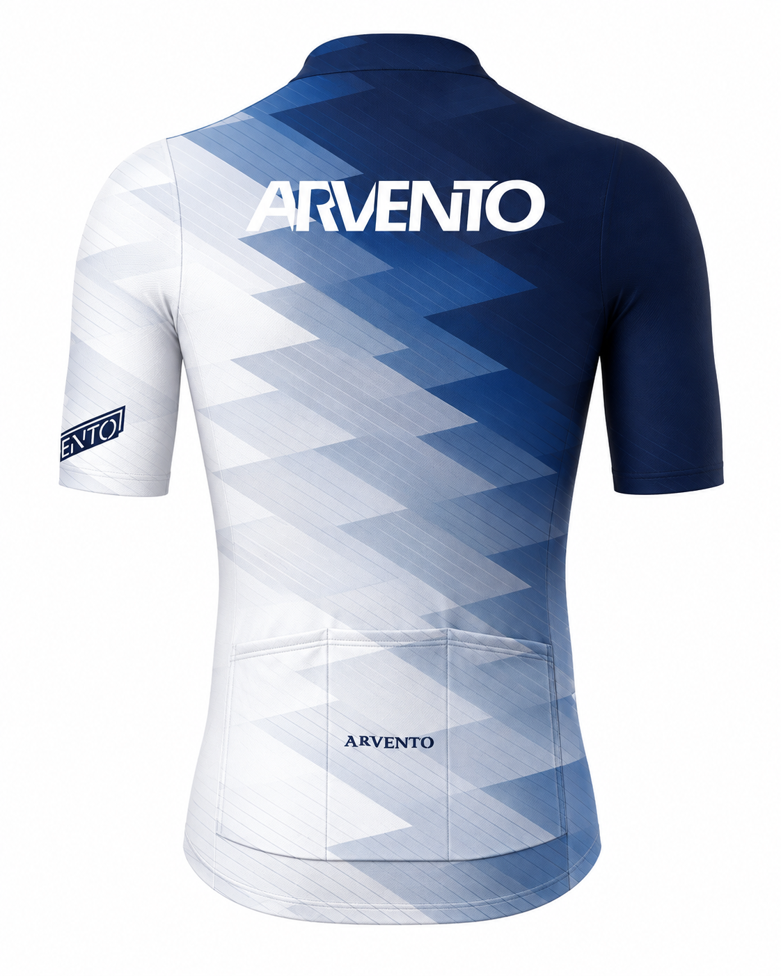 Back view of the ARVENTO FC001 Urban Geometry navy and silver-gray cycling jersey.