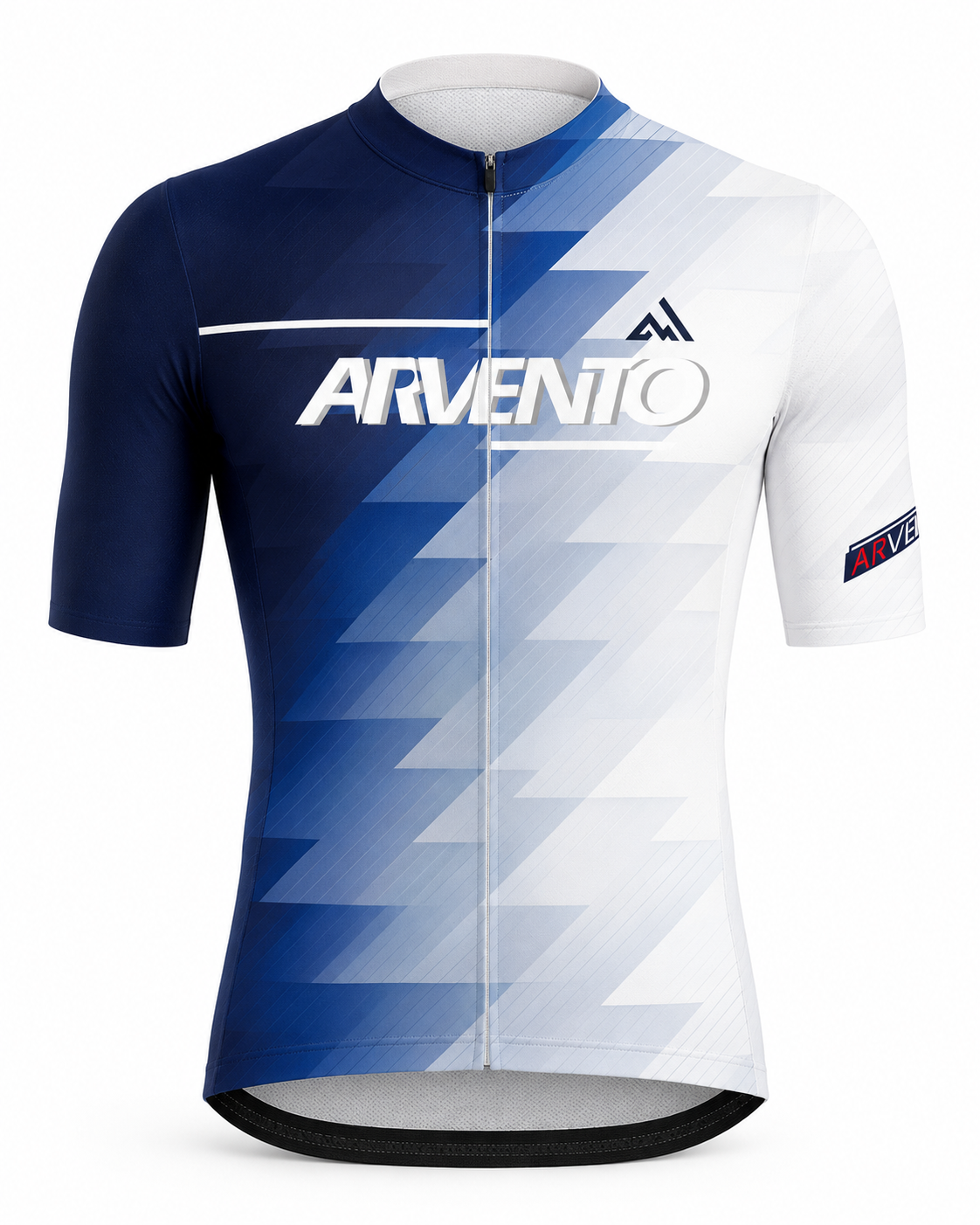 Front view of the ARVENTO FC001 Urban Geometry navy and silver-gray cycling jersey.